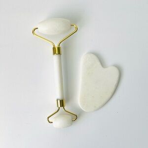 White Stone Facial Roller and Gua Sha Set